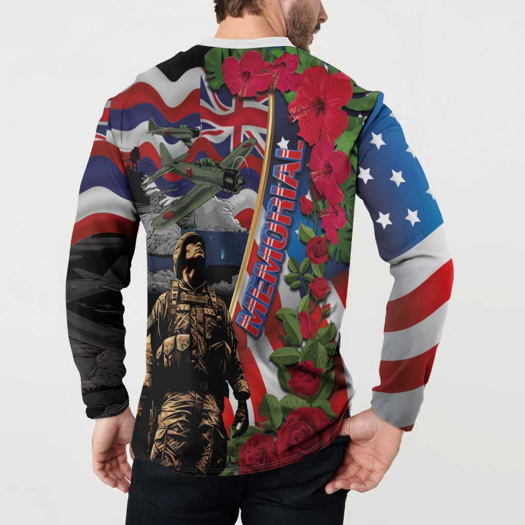 Hawaii and United States Memorial Day Button Sweatshirt Honor and Remember The Fallen LT03 - Polynesian Pride
