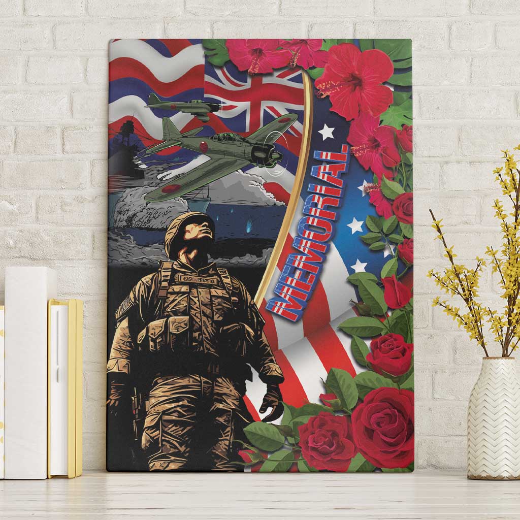 Hawaii and United States Memorial Day Canvas Wall Art Honor and Remember The Fallen LT03 Without Frame Blue - Polynesian Pride