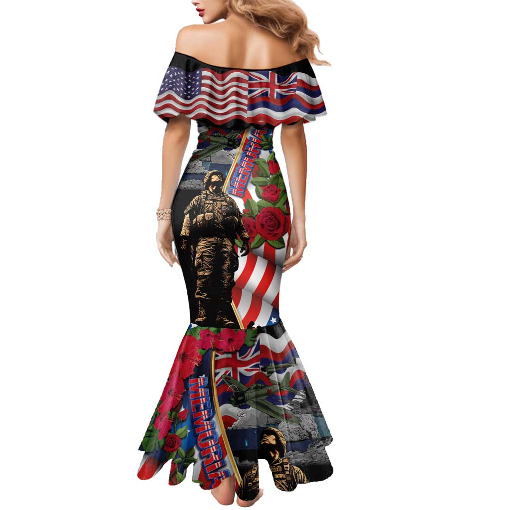 Hawaii and United States Memorial Day Family Matching Mermaid Dress and Hawaiian Shirt Honor and Remember The Fallen