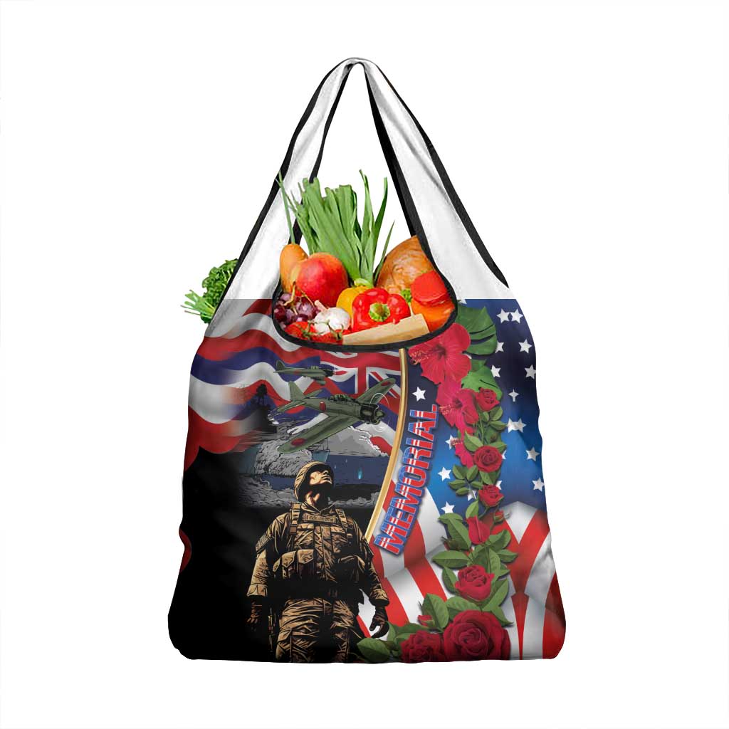 Hawaii and United States Memorial Day Grocery Bag Honor and Remember The Fallen