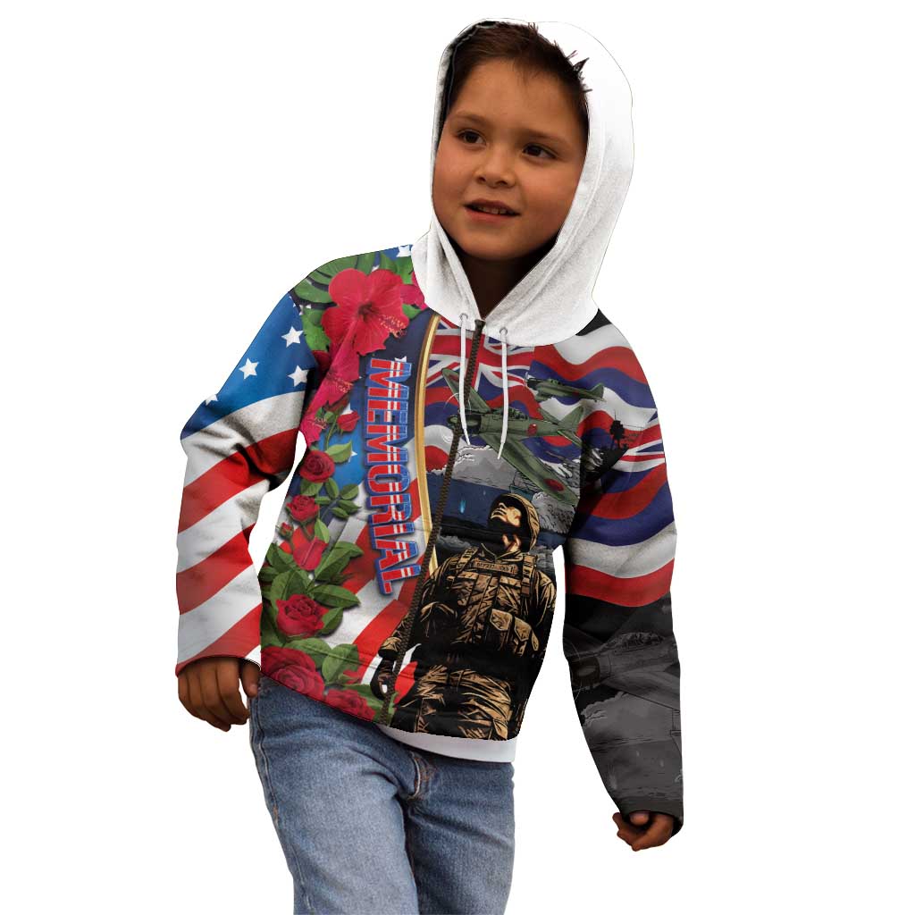 Hawaii and United States Memorial Day Kid Hoodie Honor and Remember The Fallen