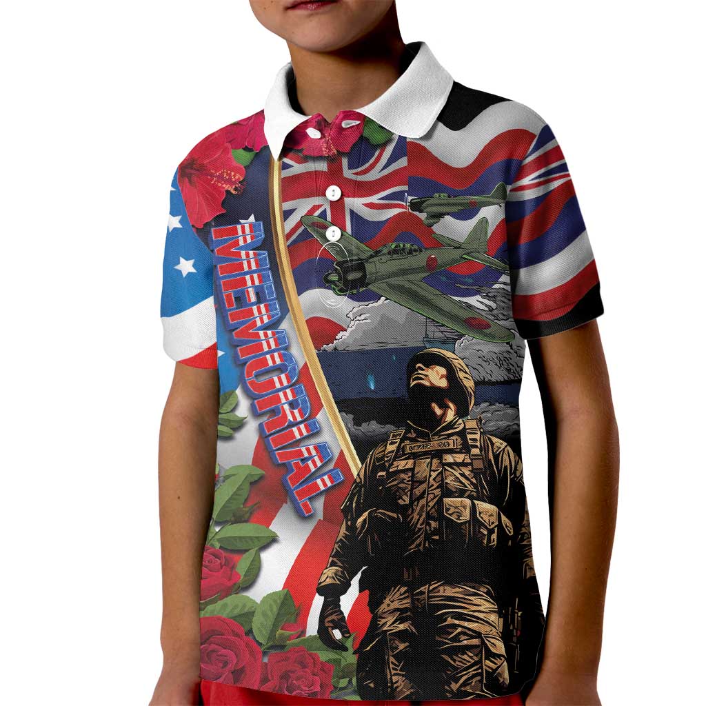 Hawaii and United States Memorial Day Kid Polo Shirt Honor and Remember The Fallen