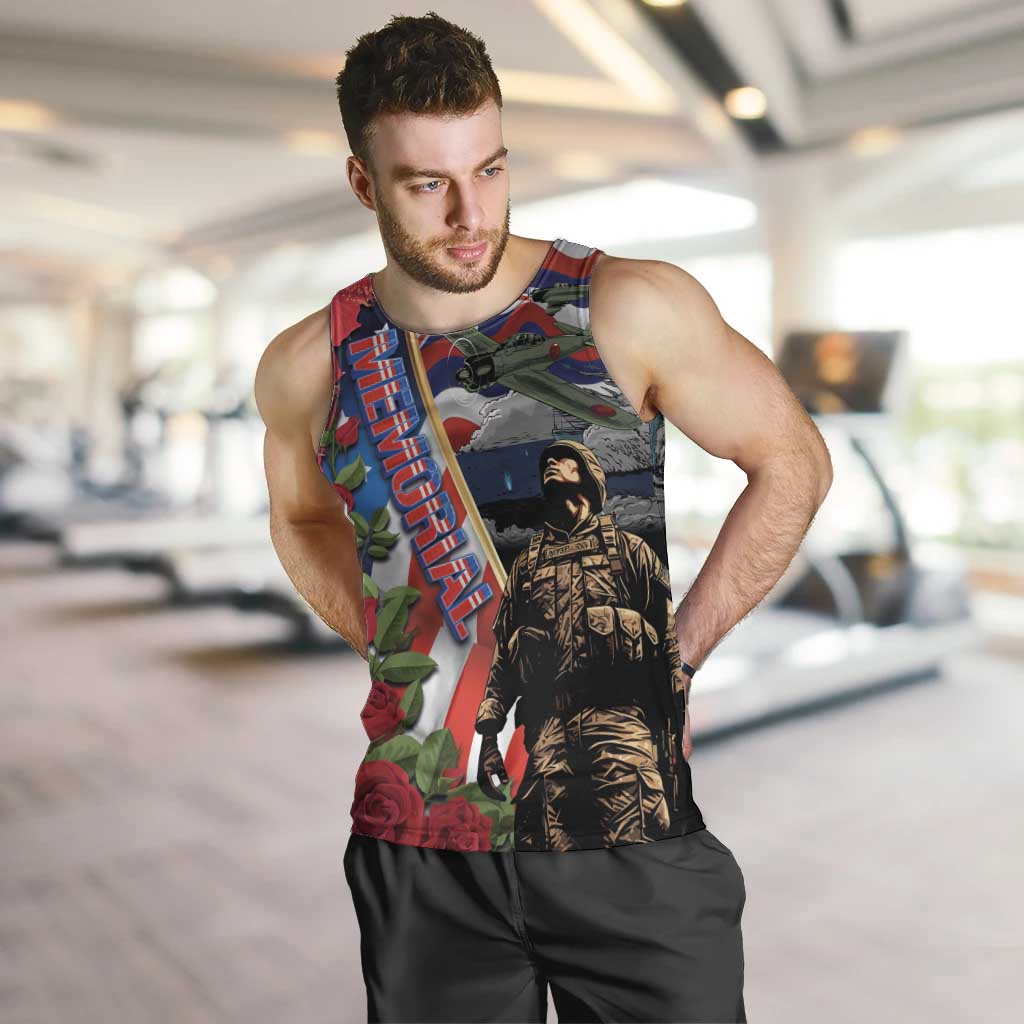 Hawaii and United States Memorial Day Men Tank Top Honor and Remember The Fallen LT03 Blue - Polynesian Pride