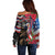 Hawaii and United States Memorial Day Off Shoulder Sweater Honor and Remember The Fallen