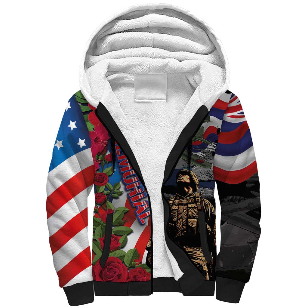 Hawaii and United States Memorial Day Sherpa Hoodie Honor and Remember The Fallen LT03 Unisex Blue - Polynesian Pride
