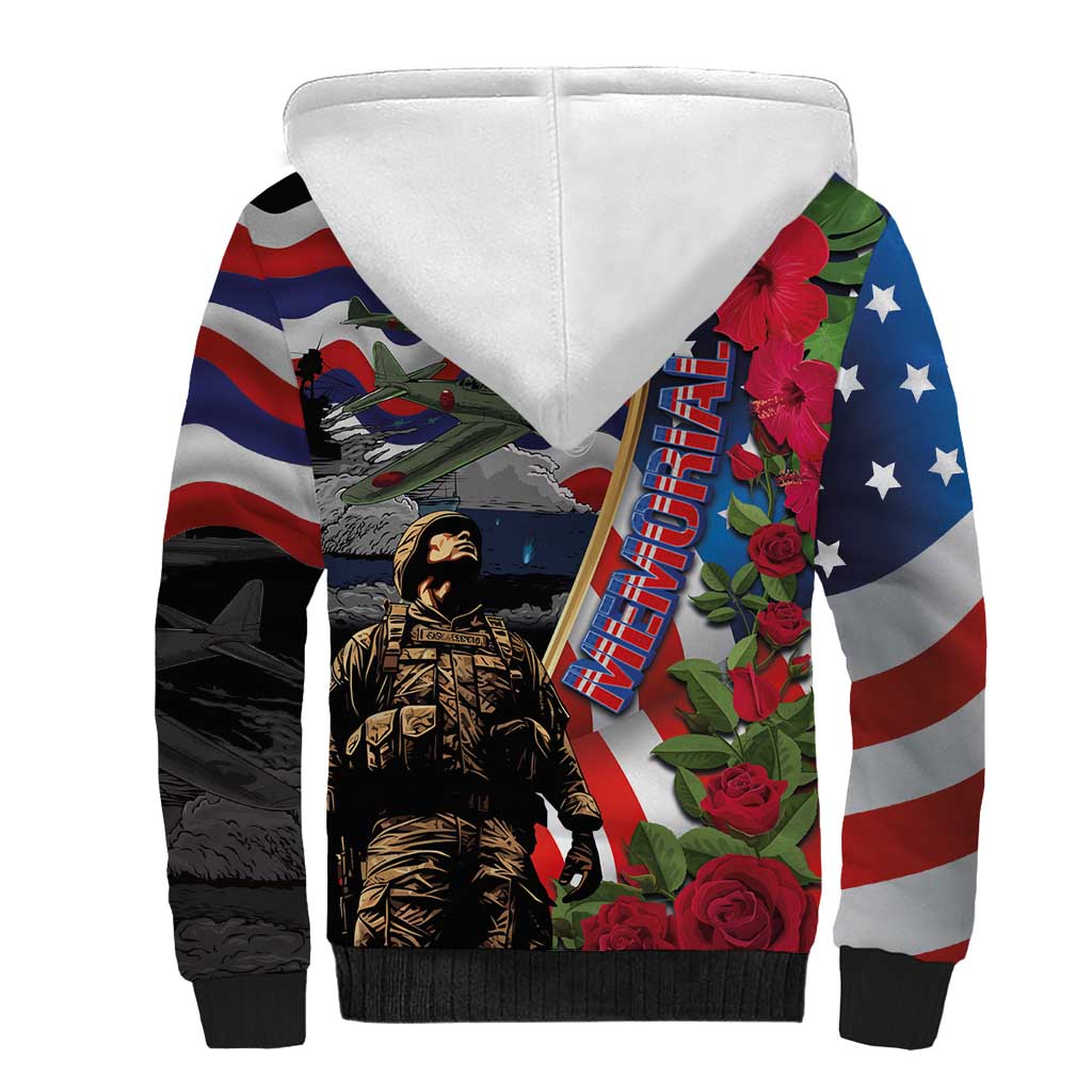 Hawaii and United States Memorial Day Sherpa Hoodie Honor and Remember The Fallen LT03 - Polynesian Pride