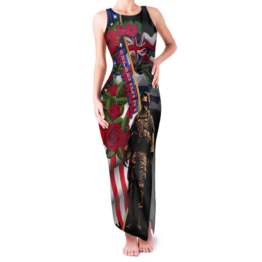 Hawaii and United States Memorial Day Tank Maxi Dress Honor and Remember The Fallen LT03 Women Blue - Polynesian Pride