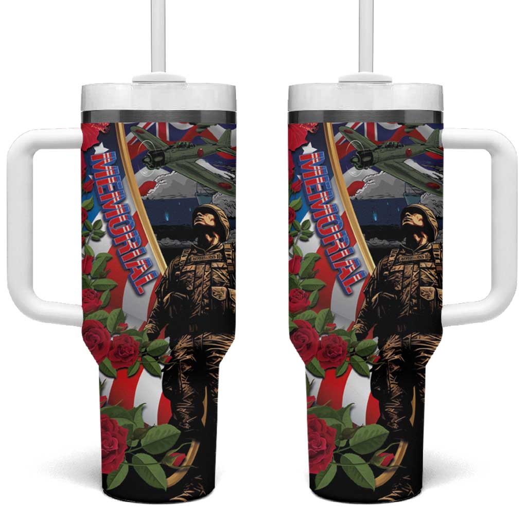 Hawaii and United States Memorial Day Tumbler With Handle -Honor and Remember The Fallen LT03 One Size: 40 oz Blue - Polynesian Pride