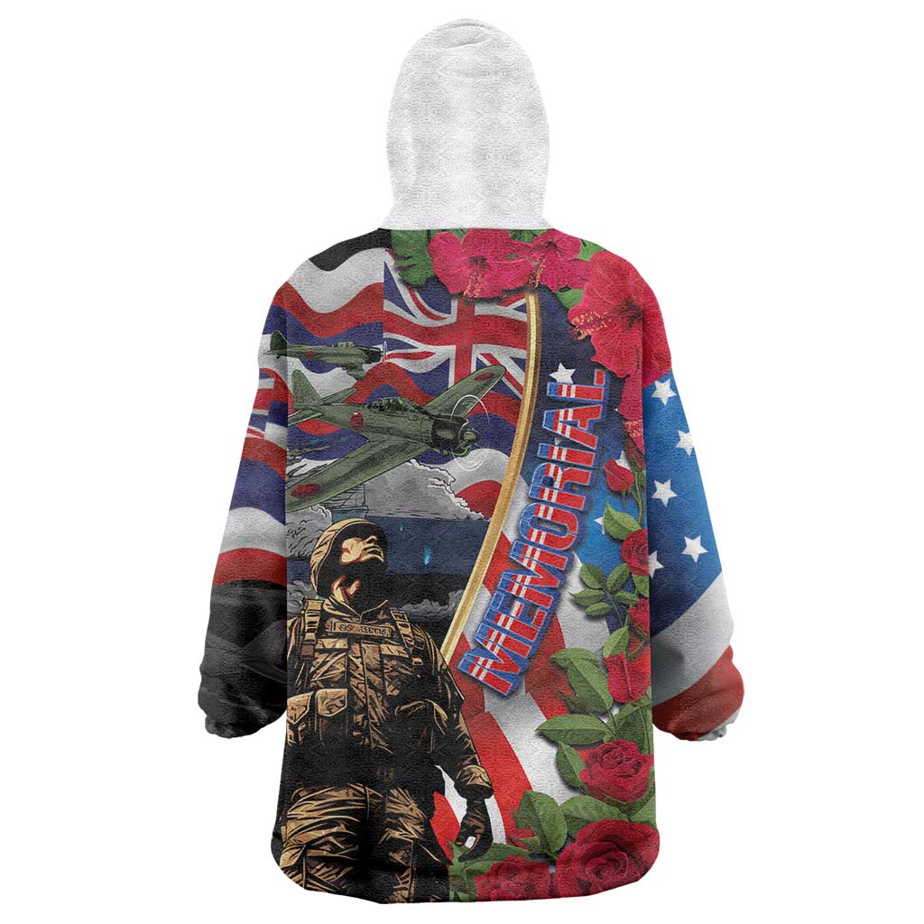 Hawaii and United States Memorial Day Wearable Blanket Hoodie Honor and Remember The Fallen LT03 - Polynesian Pride