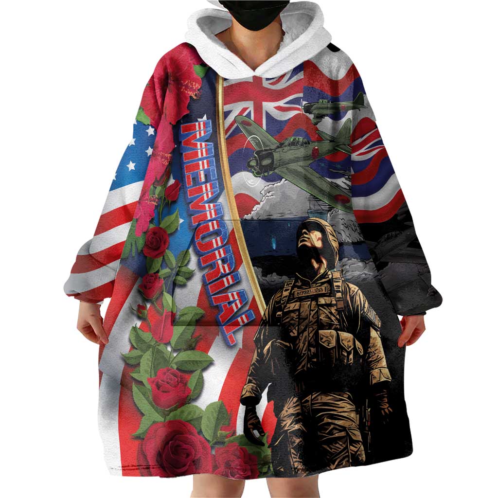 Hawaii and United States Memorial Day Wearable Blanket Hoodie Honor and Remember The Fallen LT03 - Polynesian Pride