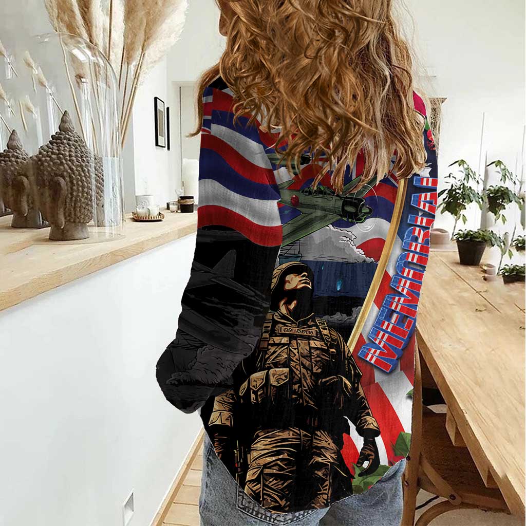 Hawaii and United States Memorial Day Women Casual Shirt Honor and Remember The Fallen