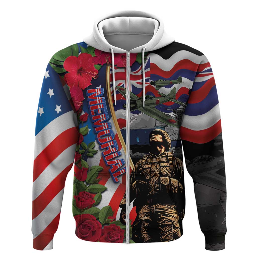 Hawaii and United States Memorial Day Zip Hoodie Honor and Remember The Fallen