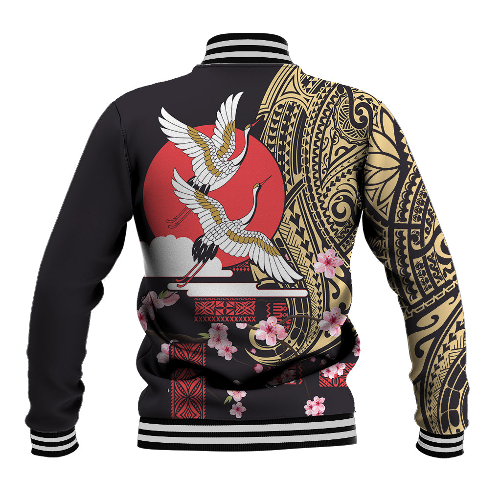 Japanese Culture and Hawaiian Tribal Baseball Jacket Sakura Blossom Tapa Pattern LT03 - Polynesian Pride
