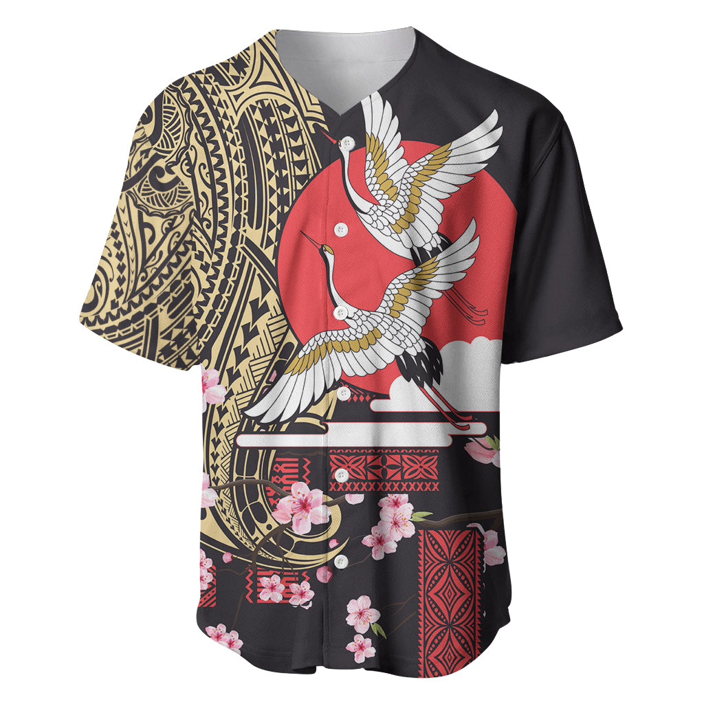 Japanese Culture and Hawaiian Tribal Baseball Jersey Sakura Blossom Tapa Pattern