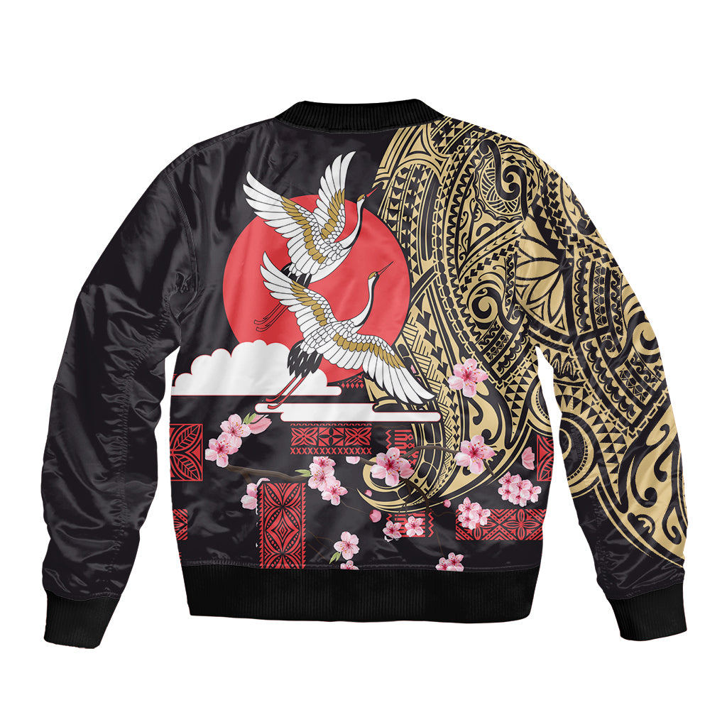Japanese Culture and Hawaiian Tribal Bomber Jacket Sakura Blossom Tapa Pattern LT03 - Polynesian Pride