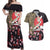 Japanese Culture and Hawaiian Tribal Couples Matching Off Shoulder Maxi Dress and Hawaiian Shirt Sakura Blossom Tapa Pattern