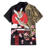 Japanese Culture and Hawaiian Tribal Family Matching Off The Shoulder Long Sleeve Dress and Hawaiian Shirt Sakura Blossom Tapa Pattern LT03 - Polynesian Pride