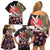 Japanese Culture and Hawaiian Tribal Family Matching Off Shoulder Short Dress and Hawaiian Shirt Sakura Blossom Tapa Pattern