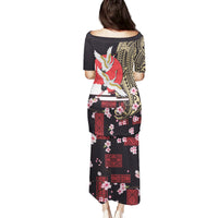 Japanese Culture and Hawaiian Tribal Family Matching Puletasi and Hawaiian Shirt Sakura Blossom Tapa Pattern