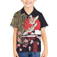 Japanese Culture and Hawaiian Tribal Family Matching Short Sleeve Bodycon Dress and Hawaiian Shirt Sakura Blossom Tapa Pattern