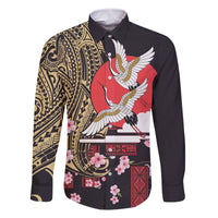 Japanese Culture and Hawaiian Tribal Family Matching Summer Maxi Dress and Hawaiian Shirt Sakura Blossom Tapa Pattern