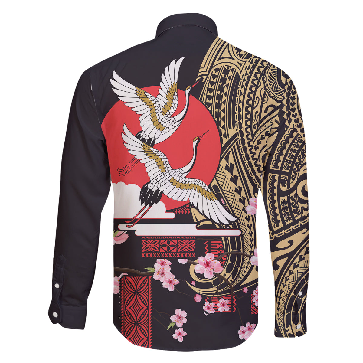 Japanese Culture and Hawaiian Tribal Family Matching Summer Maxi Dress and Hawaiian Shirt Sakura Blossom Tapa Pattern