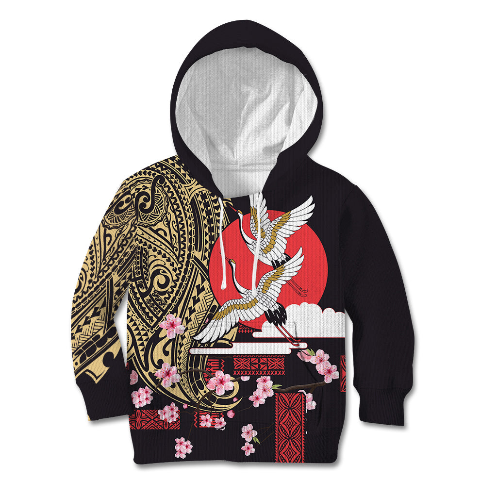 Japanese Culture and Hawaiian Tribal Kid Hoodie Sakura Blossom Tapa Pattern