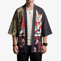 Japanese Culture and Hawaiian Tribal Kimono Sakura Blossom Tapa Pattern - Polynesian Pride