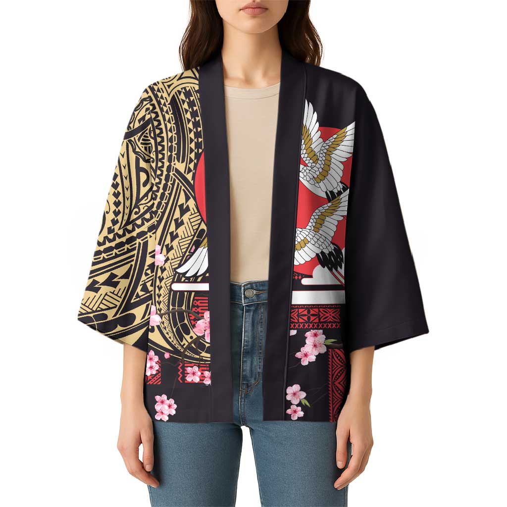 Japanese Culture and Hawaiian Tribal Kimono Sakura Blossom Tapa Pattern - Polynesian Pride