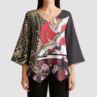 Japanese Culture and Hawaiian Tribal Kimono Sleeve Blouse Sakura Blossom Tapa Pattern - Polynesian Pride