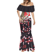 Japanese Culture and Hawaiian Tribal Mermaid Dress Sakura Blossom Tapa Pattern