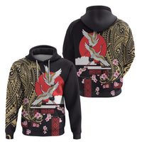 Japanese Culture and Hawaiian Tribal Zip Hoodie Sakura Blossom Tapa Pattern
