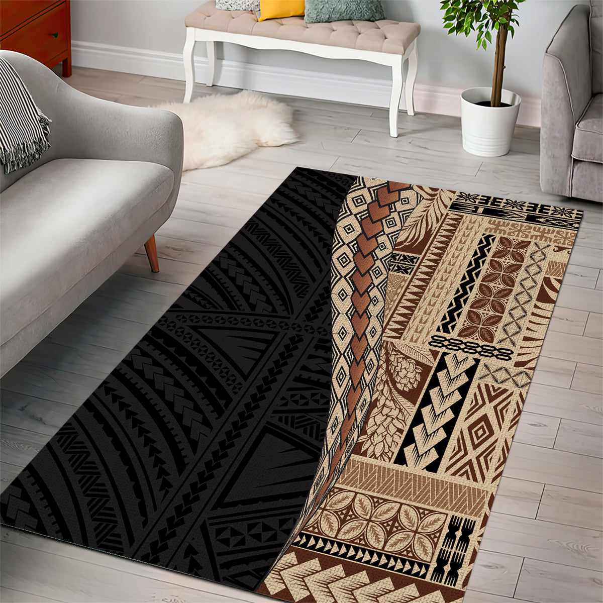 Samoa Siapo Motif Half Style Area Rug Brown Version
