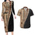 Samoa Siapo Motif Half Style Couples Matching Long Sleeve Bodycon Dress and Hawaiian Shirt Brown Version