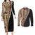 Samoa Siapo Motif Half Style Couples Matching Long Sleeve Bodycon Dress and Long Sleeve Button Shirt Brown Version