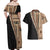 Samoa Siapo Motif Half Style Couples Matching Off Shoulder Maxi Dress and Hawaiian Shirt Brown Version