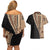 Samoa Siapo Motif Half Style Couples Matching Off Shoulder Short Dress and Hawaiian Shirt Brown Version