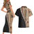 Samoa Siapo Motif Half Style Couples Matching Short Sleeve Bodycon Dress and Hawaiian Shirt Brown Version