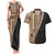 Samoa Siapo Motif Half Style Couples Matching Tank Maxi Dress and Hawaiian Shirt Brown Version