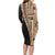 Samoa Siapo Motif Half Style Family Matching Long Sleeve Bodycon Dress and Hawaiian Shirt Brown Version