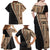 Samoa Siapo Motif Half Style Family Matching Off Shoulder Maxi Dress and Hawaiian Shirt Brown Version