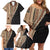 Samoa Siapo Motif Half Style Family Matching Off Shoulder Short Dress and Hawaiian Shirt Brown Version