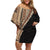 Samoa Siapo Motif Half Style Family Matching Off Shoulder Short Dress and Hawaiian Shirt Brown Version