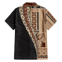 Samoa Siapo Motif Half Style Family Matching Short Sleeve Bodycon Dress and Hawaiian Shirt Brown Version