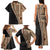 Samoa Siapo Motif Half Style Family Matching Tank Maxi Dress and Hawaiian Shirt Brown Version