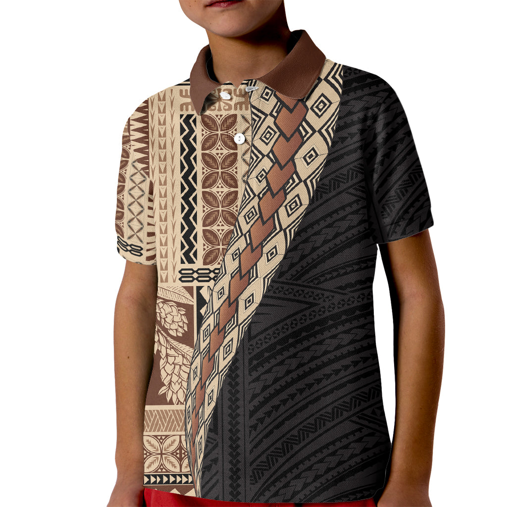 Samoa Siapo Motif Half Style Kid Polo Shirt Brown Version