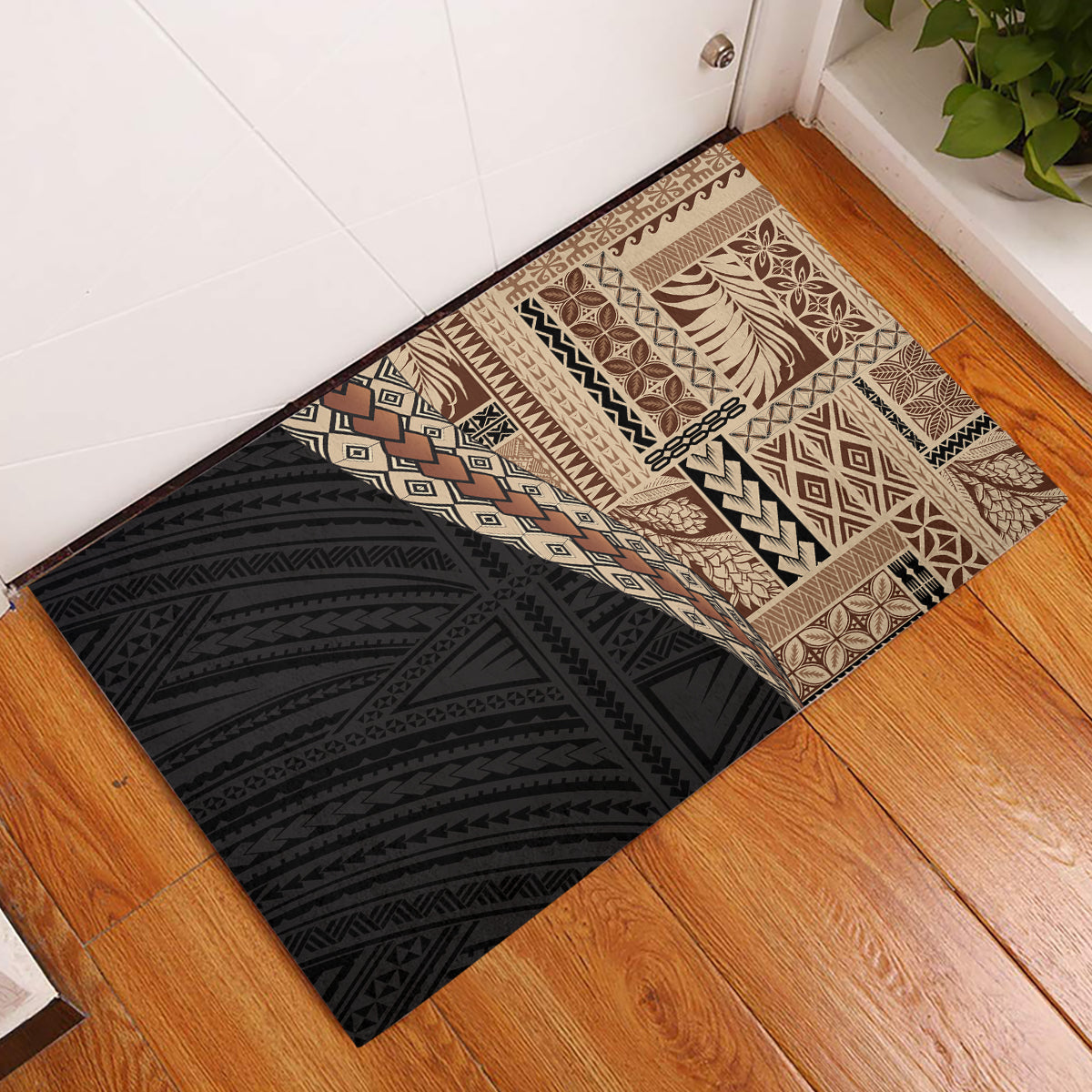 Samoa Siapo Motif Half Style Rubber Doormat Brown Version