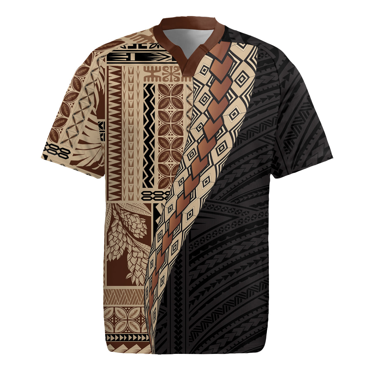 Samoa Siapo Motif Half Style Rugby Jersey Brown Version