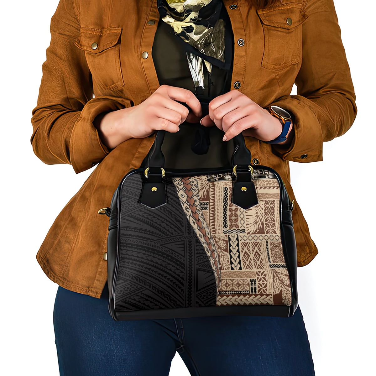 Samoa Siapo Motif Half Style Shoulder Handbag Brown Version