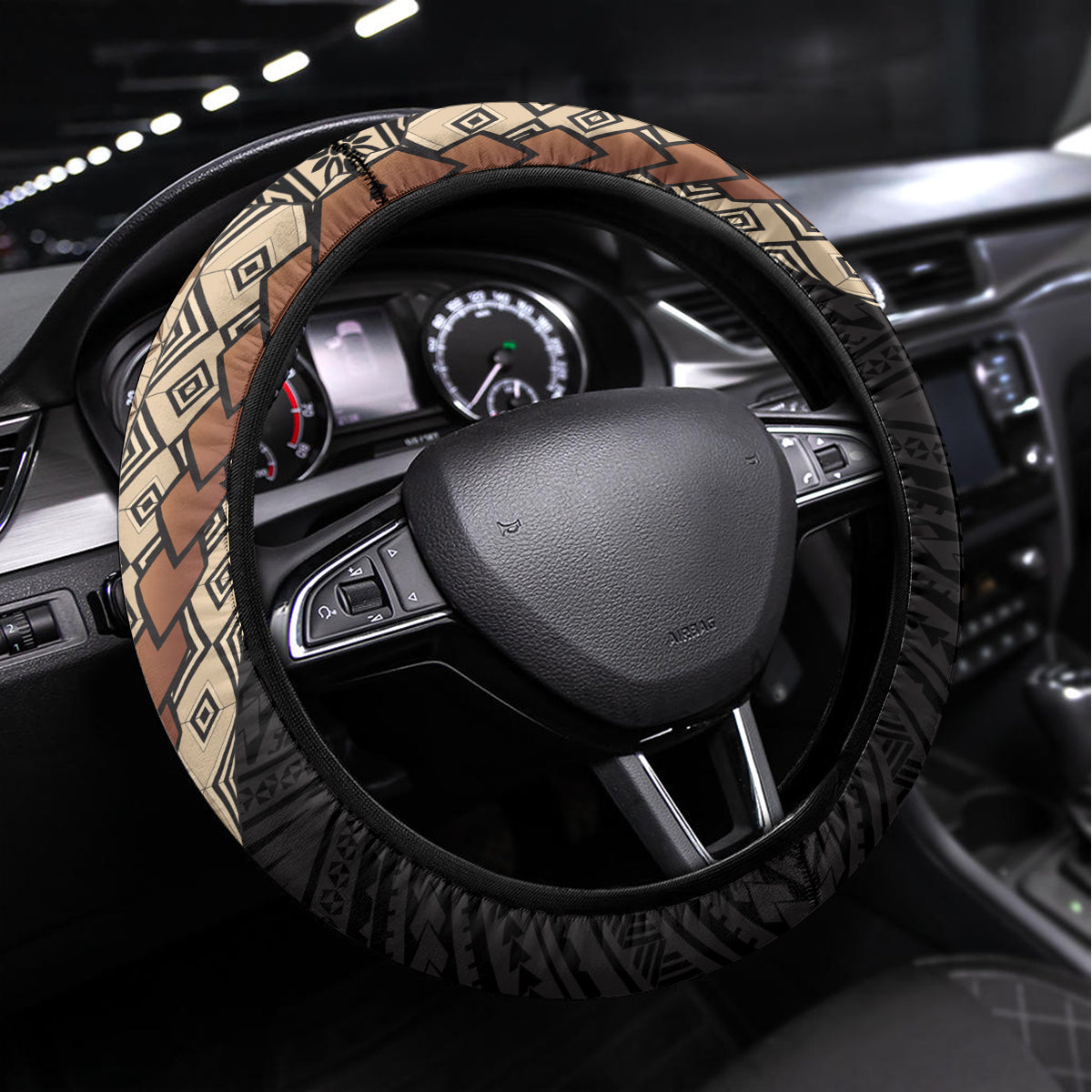 Samoa Siapo Motif Half Style Steering Wheel Cover Brown Version